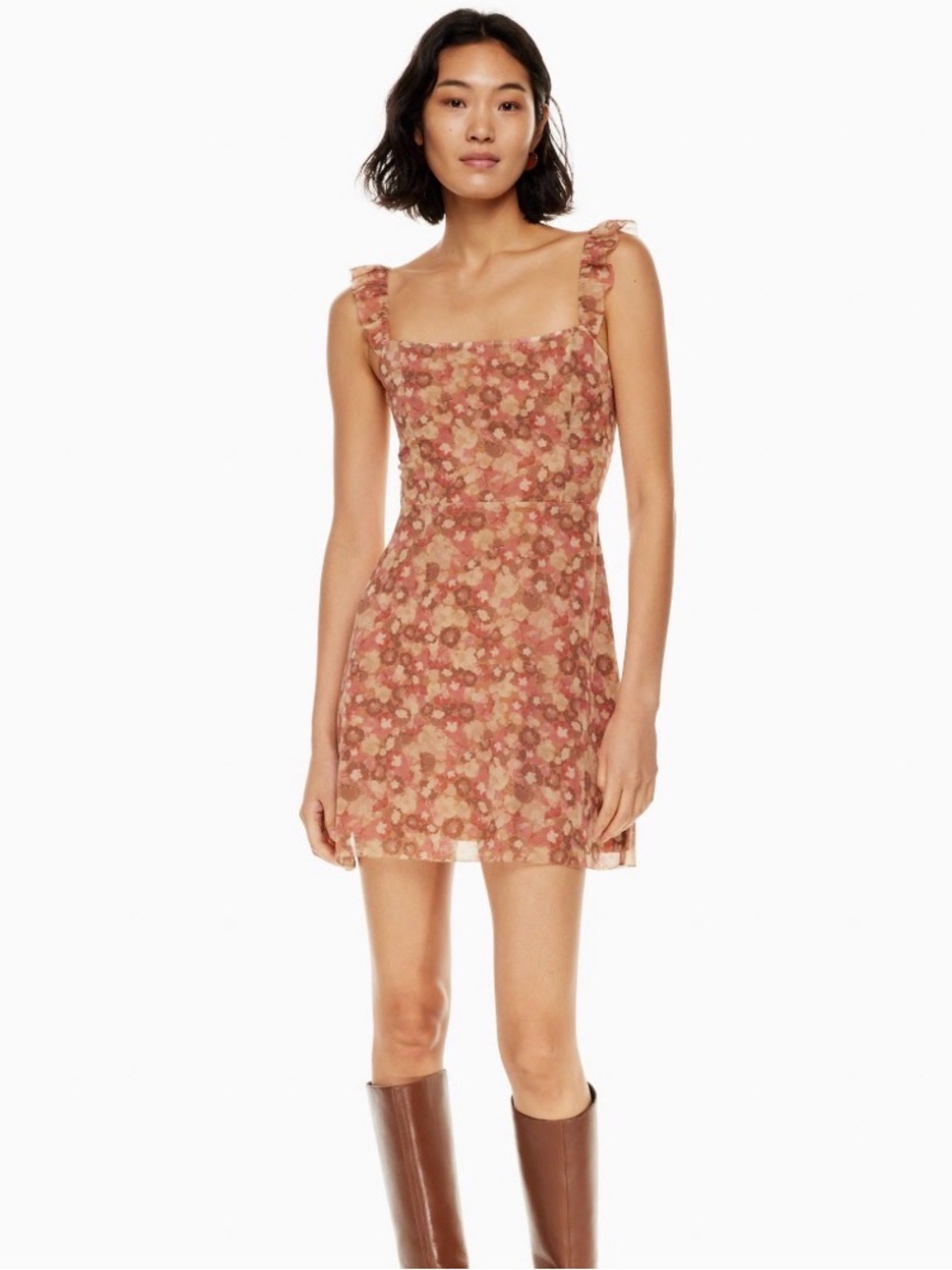 BNWT Wilfred Rose-Print Square-Neck Mini Fete Dress